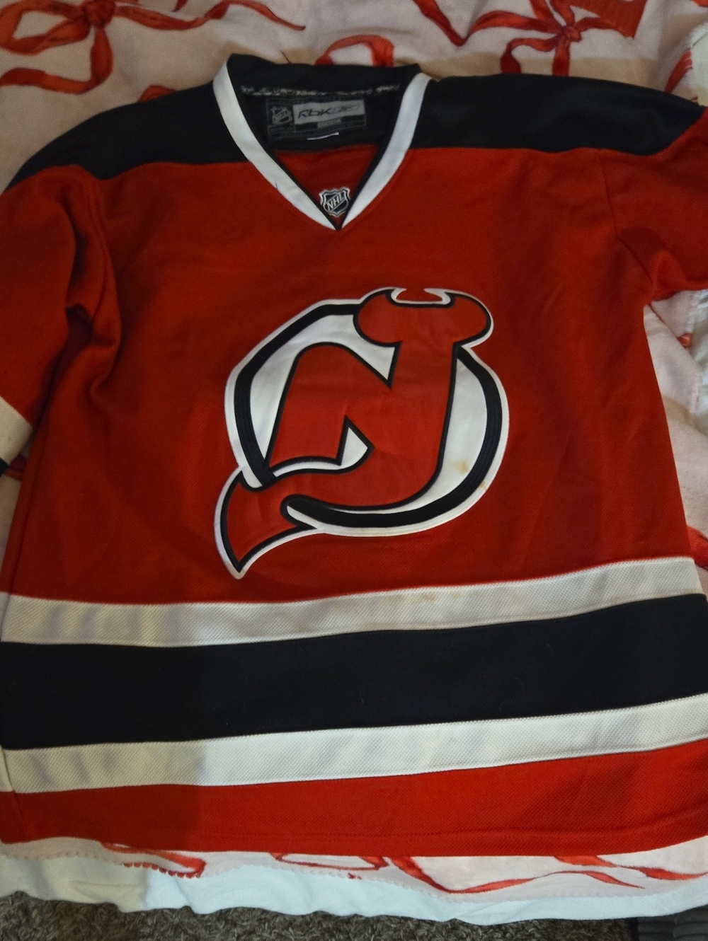Reebok Red New Jersey Devils Hockey Jersey with Black & White Accents